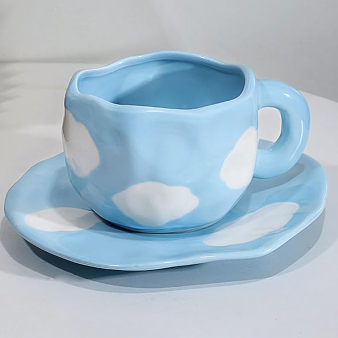 Coffee Mugs Set with Saucer Cute Cloud In The Sky Cup Gifts for Women for Birthday Tea Coffee Mug 250 ML Ceramic Cup Birthday Gift for Women Girls Mom Friend Coffee Mug aucer Set