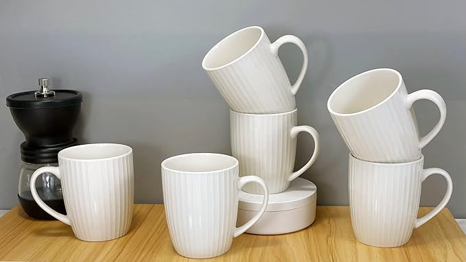 11 Ounce Porcelain Mugs, Set of 6 Coffee Mugs for Tea, Milk, Hot Cocoa, White