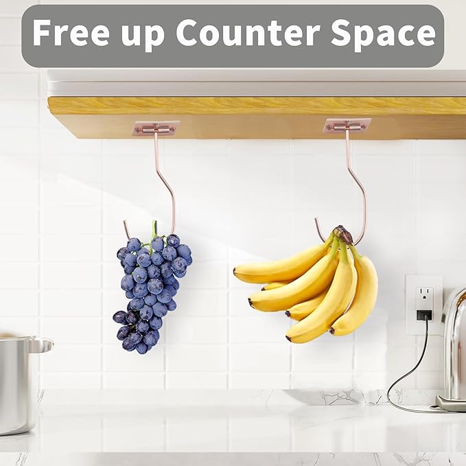 Self-Adhesive Banana Hooks, Foldable Magnetic Hanger Under Cabinet, Sturdy Metal Banana Holder for Kitchen, Space-Saving Design to Keep Bananas Fresh 1 Pieces Rose Gold