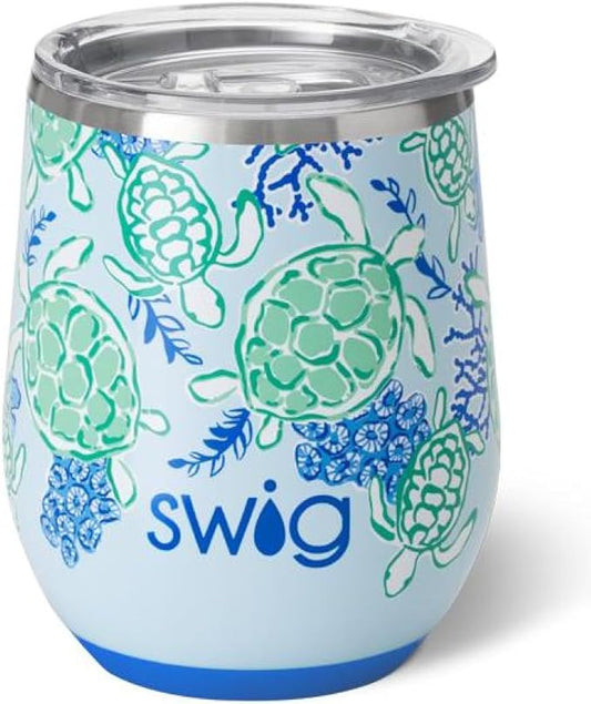 Swig Life 12oz Wine Tumbler with Lid, Stainless Steel, Dishwasher Safe, Portable, Triple Insulated Wine Tumbler (Shell Yeah)