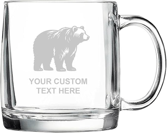 Bear, Personalized 12.5 oz Polar Camel Glass Coffee Desk Mug – Custom Laser Engraved Clear Cup for Tea, Espresso, Latte, Whiskey - Microwave Safe/Made in USA