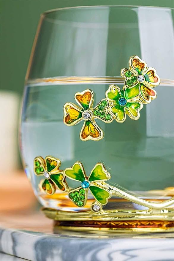 Luka Tech four-leaf clover flower Glass Coffee Mugs Tea Cup with Spoon, Unique Gifts For Women Wife Mom Friends Birthday Mothers Valentines Day Christmas (Green)