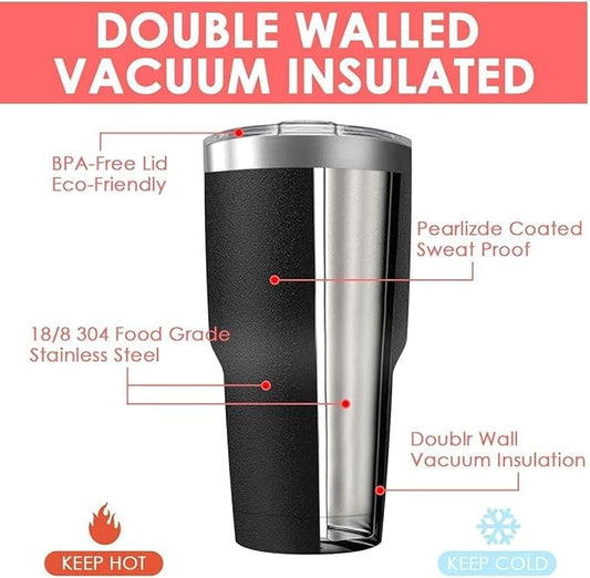 30oz Stainless Steel Travel Mug with Lid, 12 Pack Double Wall Vacuum Insulated Bulk Tumbler, Powder Coated Coffee Cup Suitable for Vehicle Cup Holders (Black)