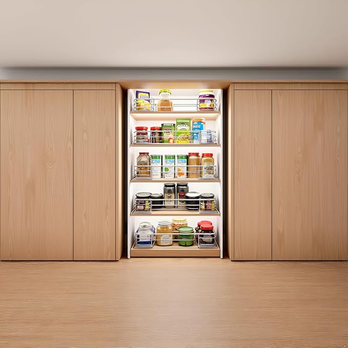 Cabinet Pull Out Shelves (14" W x 21" D), Heavy-Duty Pull Out Shelves for Kitchen Cabinets, Chrome-Plated Steel Slide Out Shelf