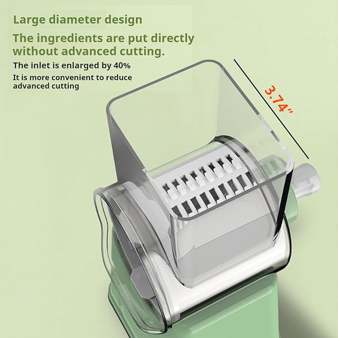 Rotary Cheese Grater, 6-in-1 Vegetable Shredder and Mandoline Slicer with 6 Stainless Steel Blades, Easy to Use & Clean Food Chopper with Dicing Blade (White)