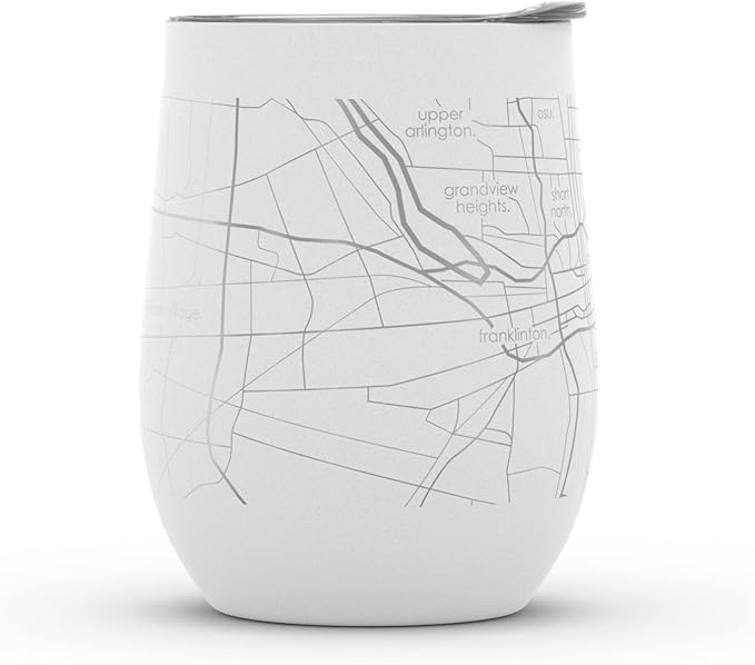 Well Told Engraved Columbus Ohio Map Insulated Wine Tumbler, Etched Stainless Steel Wine Tumbler (12 oz, White) City Map Insulated Tumbler, Custom Insulated Tumbler, Outdoor Drinkware