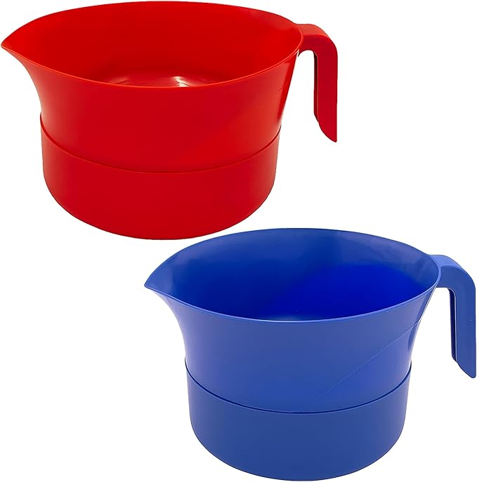 3-Piece Colander Grease Strainer Set – 2-Pack Red and Blue Grease Separator with Handle, Container & Lid – Strains Bacon, Pasta, Ground Beef – BPA-Free Kitchen Gadget