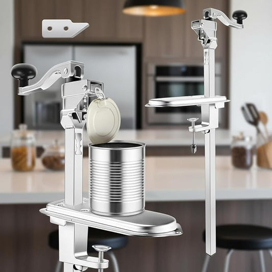 Amylove Commercial Can Opener Heavy Duty Manual Industrial Grade for Large Cans up to 17 Inches, Stainless Steel Blade & Plated Base, Ideal for Kitchen or Restaurant Use.
