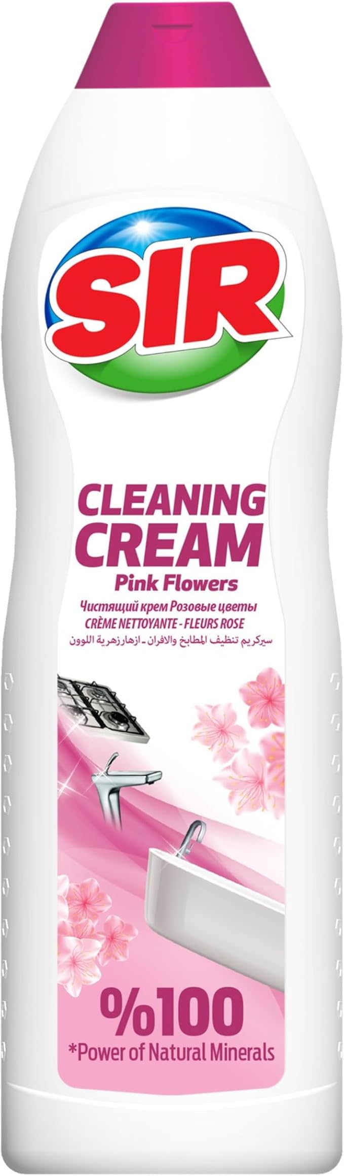 Tribello Multipurpose Surface Cleaner Cream for Kitchen & Bathroom, 100% Dirt Removal with Natural Cleaning Particles - Large 735ML / 25OZ (Pink Flowers)