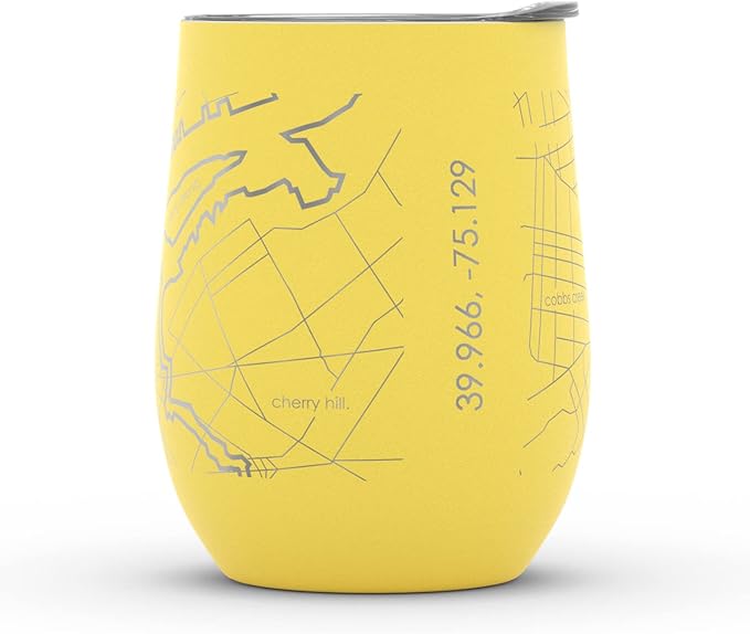 Well Told Engraved Philadelphia Pennsylvania Map Insulated Wine Tumbler, Etched Stainless Steel Cup (12 oz, Sunrise Yellow) City Map Insulated Tumbler, Custom Insulated Tumbler, Outdoor Drinkware