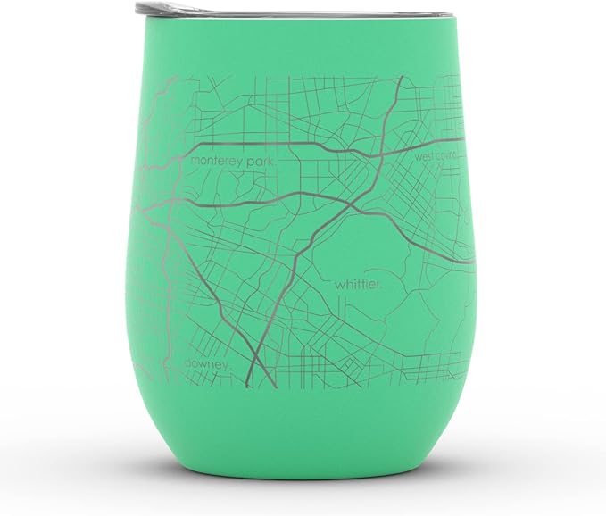 Well Told Engraved Los Angeles California Map Insulated Wine Tumbler, Etched Stainless Steel Cup (12 oz, Sunday Green) City Map Insulated Tumbler, Custom Insulated Tumbler, Outdoor Drinkware