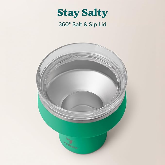 REDUCE Saltini 16 oz Cocktail Tumbler - Insulated Margarita Tumbler with Lid - Keeps Drinks Cold for 10 Hours - 360 Sippable Martini Glass Alternative - Shatterproof, Perfect for Parties - Palm Leaf