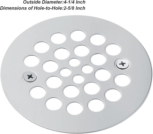 Artiwell 4-1/4“ Shower Strainer Drain Trim Set, Screw-in Shower Strainer Drain Cover, Plastic-Oddities Style Replacement Strainer Grid,Machine & Self-Tapping Screws Included (Chrome Plated)