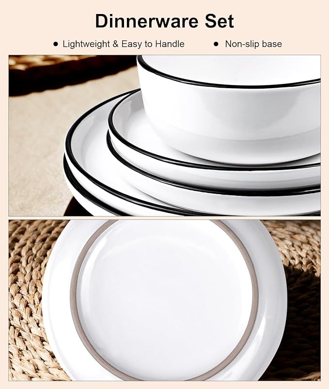 Stoneware Dinnerware Sets,Plates and Bowls Sets for 4,12 Piece Dinnerware Set,White Dinnerware Set for Kitchen,Microwave and Dishwasher Safe