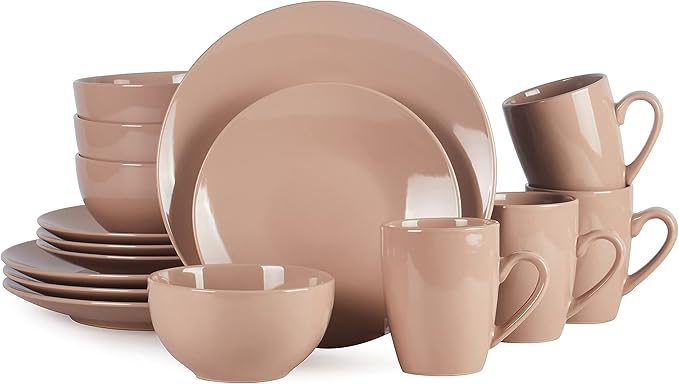 Color Wave Stoneware Dinnerware Set (16pc Set, AutumnBeige)