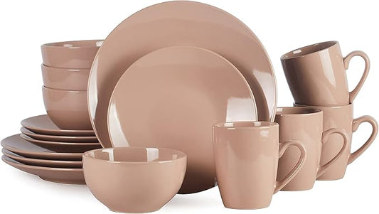 Color Wave Stoneware Dinnerware Set (16pc Set, AutumnBeige)
