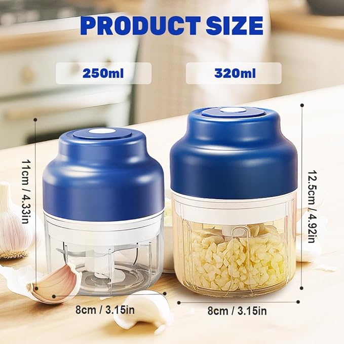 2026 New Electric Garlic Chopper, Mini Portable Veggie Chopper USB Charging Wireless Food Processor, Upgrade Electric Mini Garlic Chopper Set Wireless Veggie Grinder (Blue, 320ML)