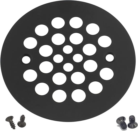 Artiwell 4-1/4“ Shower Strainer Drain Trim Set, Screw-in Shower Strainer Drain Cover, Plastic-Oddities Style Replacement Strainer Grid,Machine & Self-Tapping Screws Included (MATT Black)
