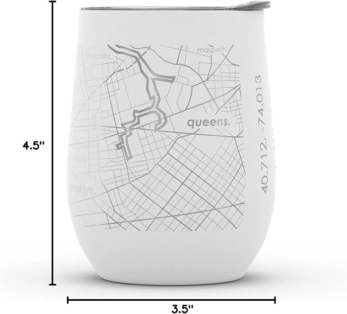 Well Told Engraved New York City Map Insulated Wine Tumbler, Etched Stainless Steel Wine Tumbler (12 oz, White) City Map Insulated Tumbler, Custom Insulated Tumbler, Outdoor Drinkware