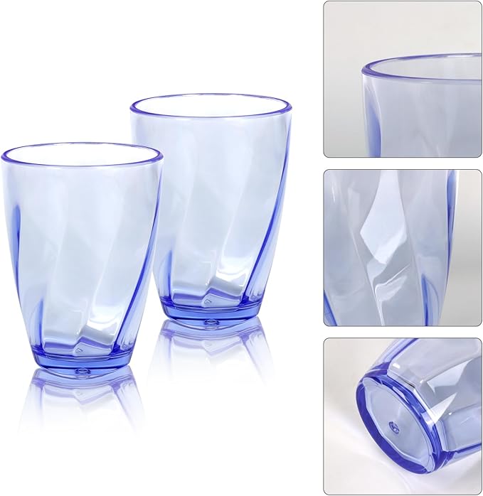 Topsky 12-ounce Plastic Water Tumblers | Set of 4 Transparent Unbreakable Drinking Glasses Clear Acrylic Reusable Juice Wine Cups for Home Picnic Party, Dishwasher Safe,Stackable