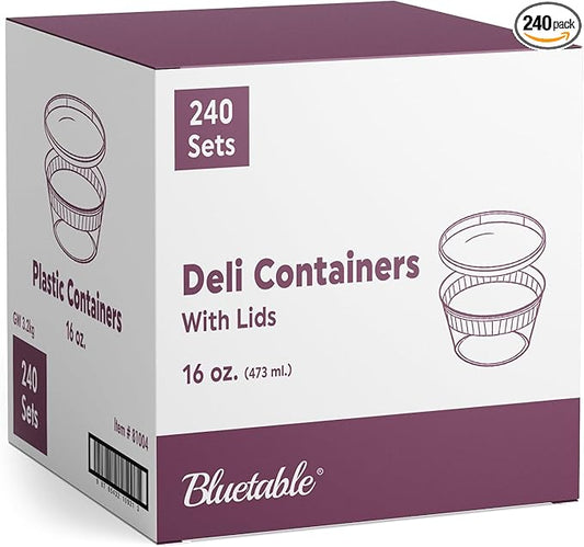 Deli Containers with Lids 16 oz Pint (240 Pack) Bulk Case – Plastic Food Storage Container for Freezer 16oz Disposable containers Airtight Covers Great For Soup 16 Ounce [240 Sets Case/Pack]