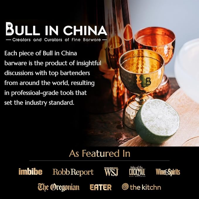 Hammered Bell Jigger by Bull In China - Premium 100% Copper with 0.25oz to 2oz Measures for Cocktails, Bars & Bartenders