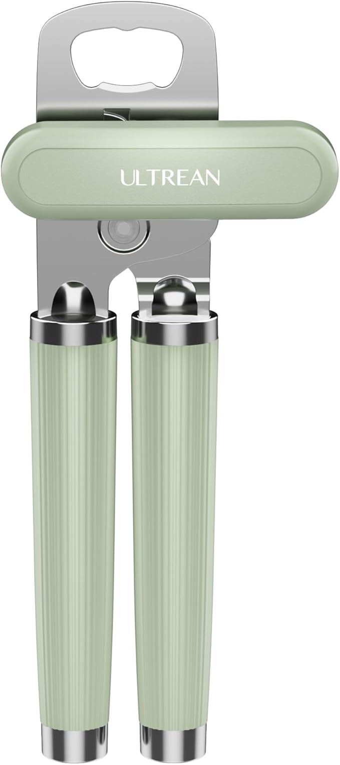 Ultrean Manual Can Opener Bottle Opener, Heavy Duty Stainless Steel Smooth Edge Manual Hand Held Can Opener With Soft Touch Handle, Rust Proof Oversized Handheld Easy Turn Knob (Green)