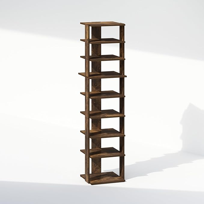 Furinno Turn-N-Tube Corner Shelf, 9-Tier Display Rack, Vertical Corner Storage Rack, Space Saving Organization and Storage, Entryway, Living Room, Closet, Amber Pine