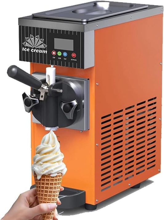 Soft Serve Ice Cream Machine for Home,Countertop Soft Serve Ice Cream Maker,4-5 Kg/H Yield,with Pre-Cooling,Auto Clean,LCD Panel Soft Serve Maker Single Flavor Soft Serve Ice Cream Machine,Orange