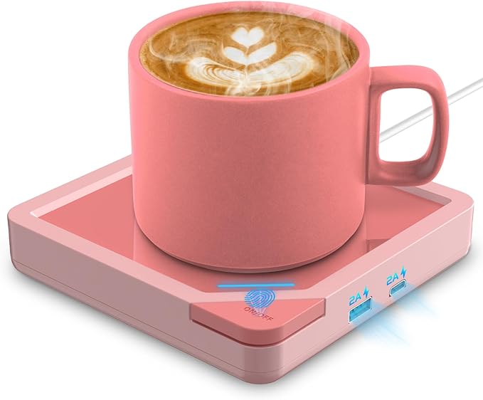 yolin Coffee Mug Warmer Dual USB: Cup Warmer for Desk Office Use Electric Beverage Warmer with Auto Shut Off After 8 Hours Coffee Warmer Plate for Cocoa Tea Water Milk, with Cup