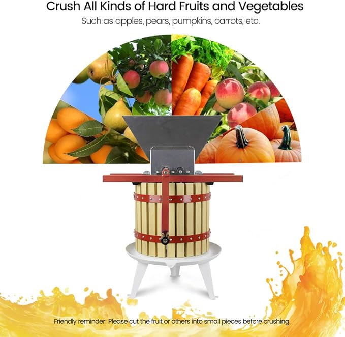 EJWOX Fruit and Apple Crusher - 7L Manual Juicer Grinder, Portable Fruit Scratter Pulper for Wine and Cider Pressing (Stainless Steel, 1.8 Gallon, Red)