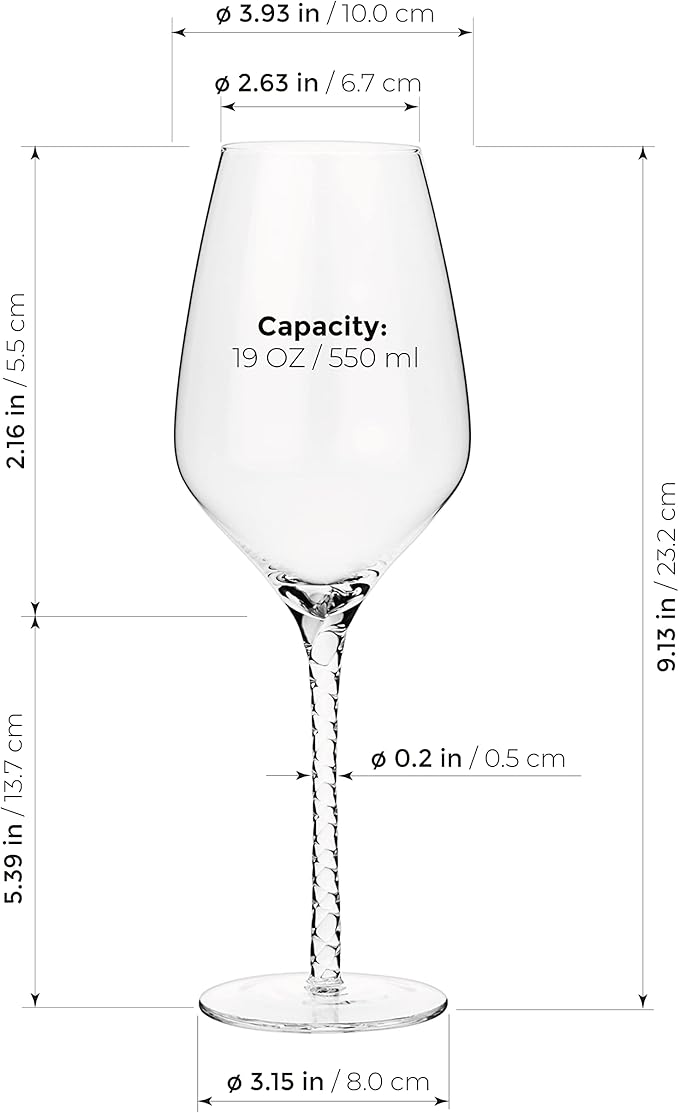 LUXBE - Wine Crystal Glasses 19-ounce, Set of 4 - Red or White Wine Large Glasses - 100% Lead-Free Glass - Pinot Noir - Burgundy - Bordeaux - 550ml