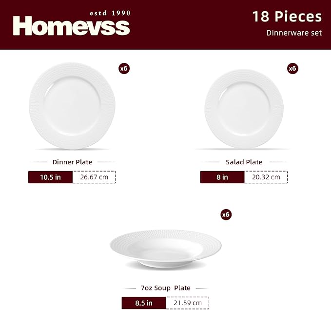 HomeVss, New Bone China Embossed Waves 18pc Dinnerware Set