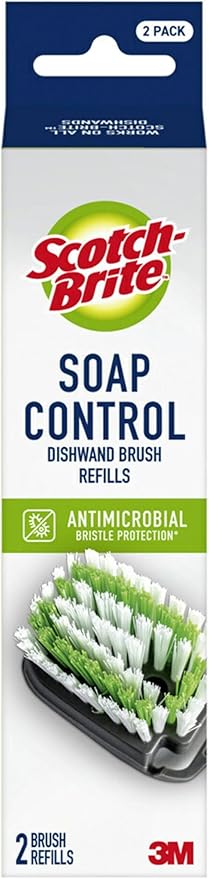 Scotch-Brite Soap Control Dishwand Brush Refills, Non-Scratch Scrub Brush Heads, 12-Pack (6 Packs of 2, 12 Total Refills), Durable & Odor-Resistant, Safe for Non-Stick Cookware & More