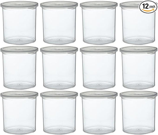 Carlisle FoodService Products Classic Round Storage Container Crock with Lid for Kitchen, Restaurants, Home, Plastic, 1.2 Quarts, Clear, (Pack of 12)