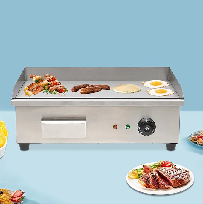 Electric Countertop Griddle Commercial BBQ Grill, Stainless Steel BBQ Flat Top Grill Hot Plate Countertop Electric Stove with Adjustable Thermostatic Control for Steak Kitchen (3KW Style B)