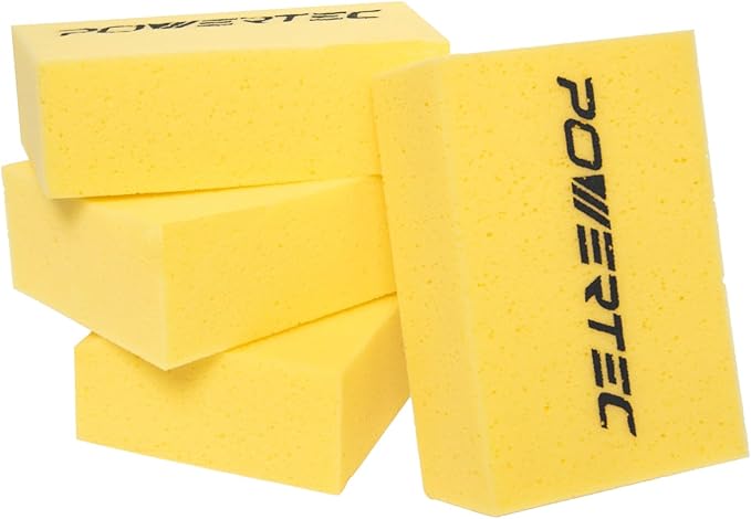 POWERTEC Large Square Grout Sponge – Professional Tile Grout Removal Cleaning Sponge – Heavy-Duty Absorbent Sponges, Multi-Purpose Cleaning Tool for Floors, Kitchen, and Bathroom – 4PK (72106)