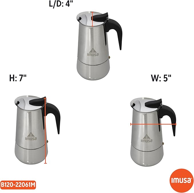 IMUSA USA B120-22061M Stainless Steel Stovetop Espresso Coffeemaker 4-Cup, Silver