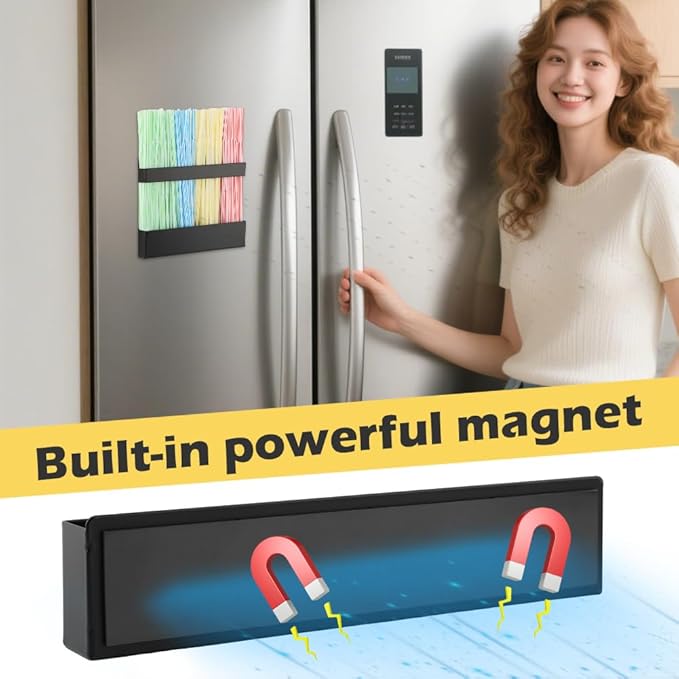 Magnetic Straw Holder – Detachable, Fits All Straws, Prevents Water Buildup (Cabinet/Fridge Use), Sticks to Metal Surfaces – Dividers for No Mess, Dry Straw Storage (Black, Large)