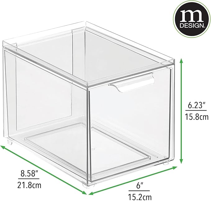 mDesign Kitchen Storage Drawer Box – Plastic Storage Box with Pull-Out Drawer – Pantry, Fridge and Cupboard Storage for Food and Snacks – Pack of 2 – Clear