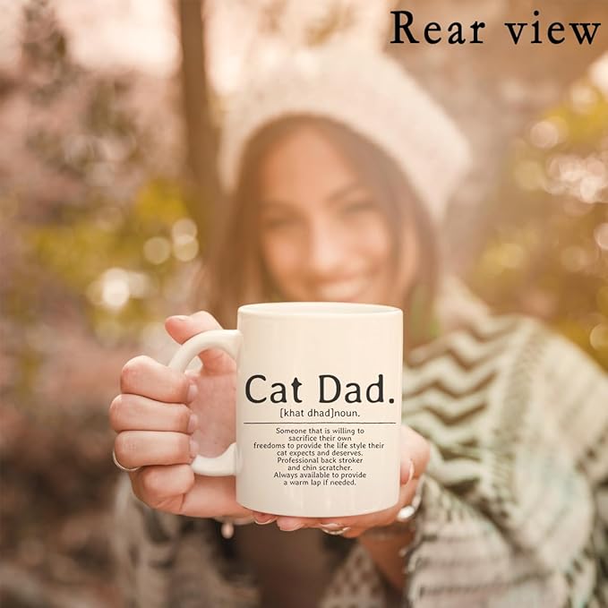 QUICQOD Cat Dad Gifts: Coffee Mug, Cat Lovers Ceramic Cup, 11 Oz White Mug