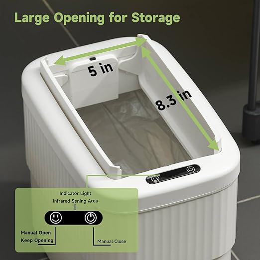 Sensor Hanging Trash Can with Lid 2.5 Gallon,Motion Sensor Garbage Can, Bathroom Trash Cans,Smart Trash Bin,Mountable/Desk for Kitchen Compost Bin,Liveroom,Office,White