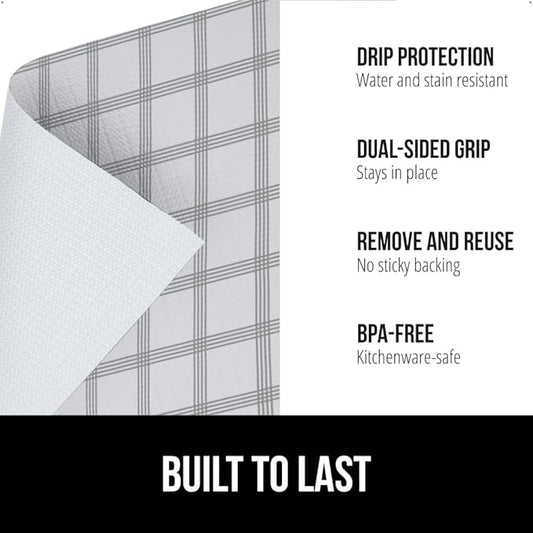 GORILLA GRIP DripGuard Shelf Liner, Non Adhesive Drawer and Kitchen Cabinet Protector, Slip Resistant BPA Free Smooth Surface Plastic Liners for Cabinets, Bathrooms, Closets, 12x240 Inch, White Stripe