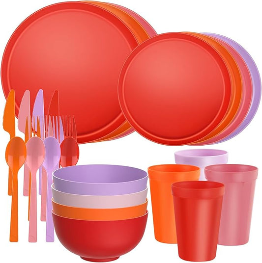 20 Piece RV & Camping Dinnerware Set, Elegant Ceramic-Look Large Bowls & Plates, Unbreakable & 100% Microwave Safe, Melamine Alternative Service for 4, Boho