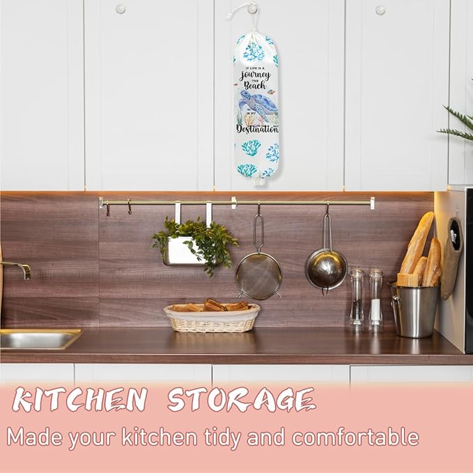 Sea Turtle Plastic Bag Holder, Wall Mount Grocery Bag Holder, Plastic Storage bag, Ocean Theme Storage Organizer Reusable Grocery Bags Kitchen Dispenser, Turtle Gifts for Women Mom Grandma