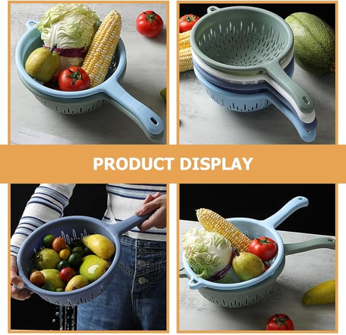 Handheld Drain Sieve 4-Pack Plastic Colanders with Handles for Efficient Fruit and Vegetable Washing Kitchen Strainers
