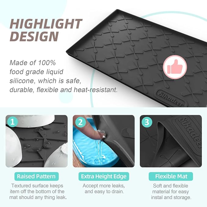 SIKADEER 34" x 22" Under Sink Mat Waterproof, Silicone Mat Kitchen Drawer Shelf and Cabinet Liner, Sink Protector for Kitchen Organizers and Storage, Boot Tray Pet Food Mats