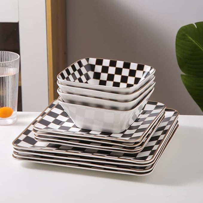 Porlien Checker Square Dinnerware Set for 4