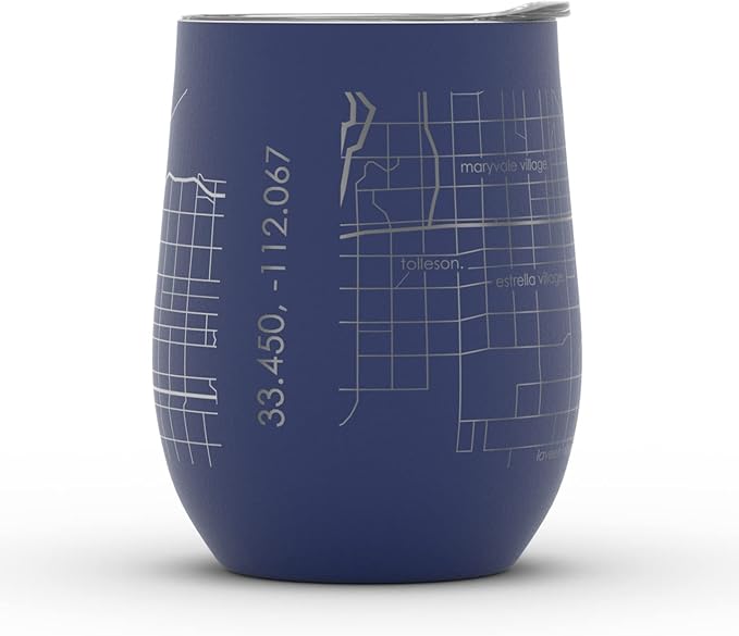 Well Told Engraved Phoenix Arizona Map Insulated Wine Tumbler, Etched Stainless Steel Cup (12 oz, Midnight Blue) City Map Insulated Tumbler, Custom Insulated Tumbler, Outdoor Drinkware