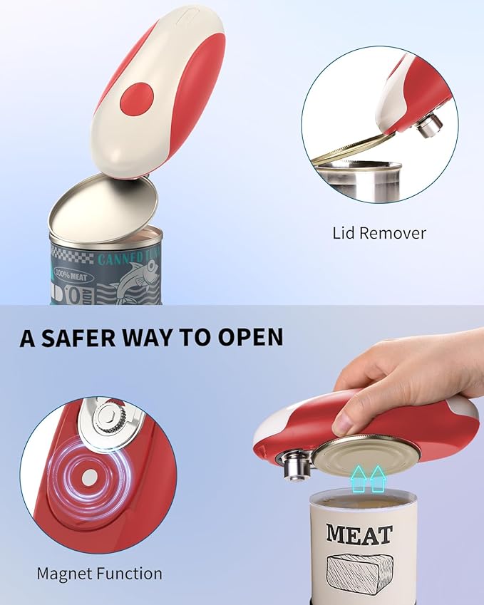 CIRCLE JOY Rechargeable Electric Can Opener, One-Touch Automatic Can Opening with Lid Remover & Smooth Edge Cutting, Food-Safe, Easy to Use for Seniors and Arthritis, Red